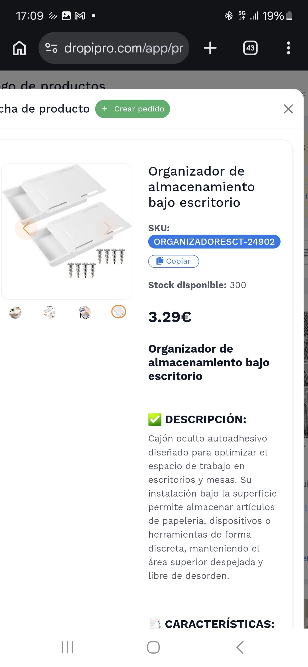 Organizador de almacenamiento bajo escritorio