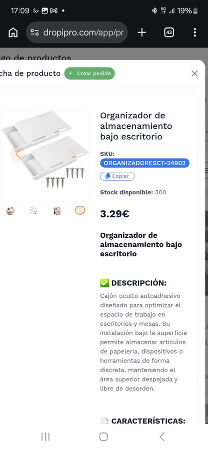Organizador de almacenamiento bajo escritorio