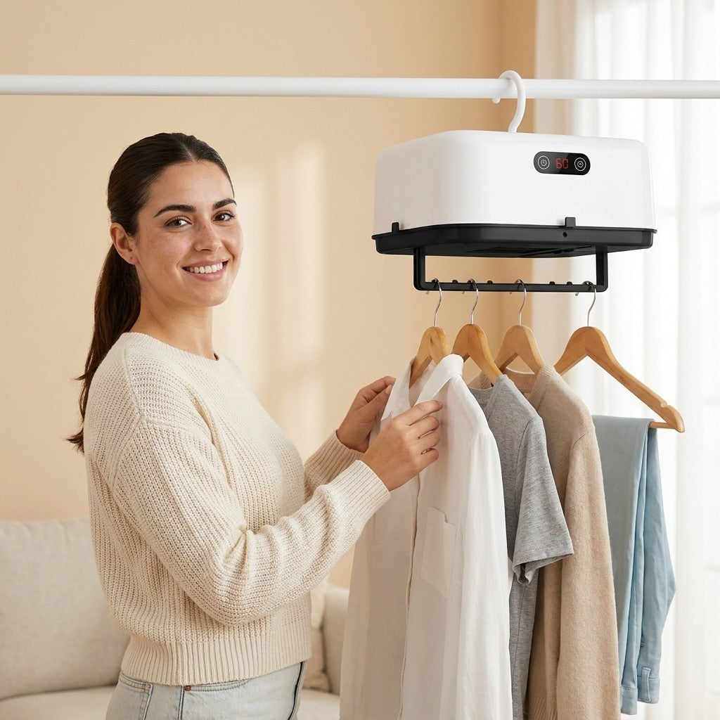 AirDry Pro colgada, con la colada debajo