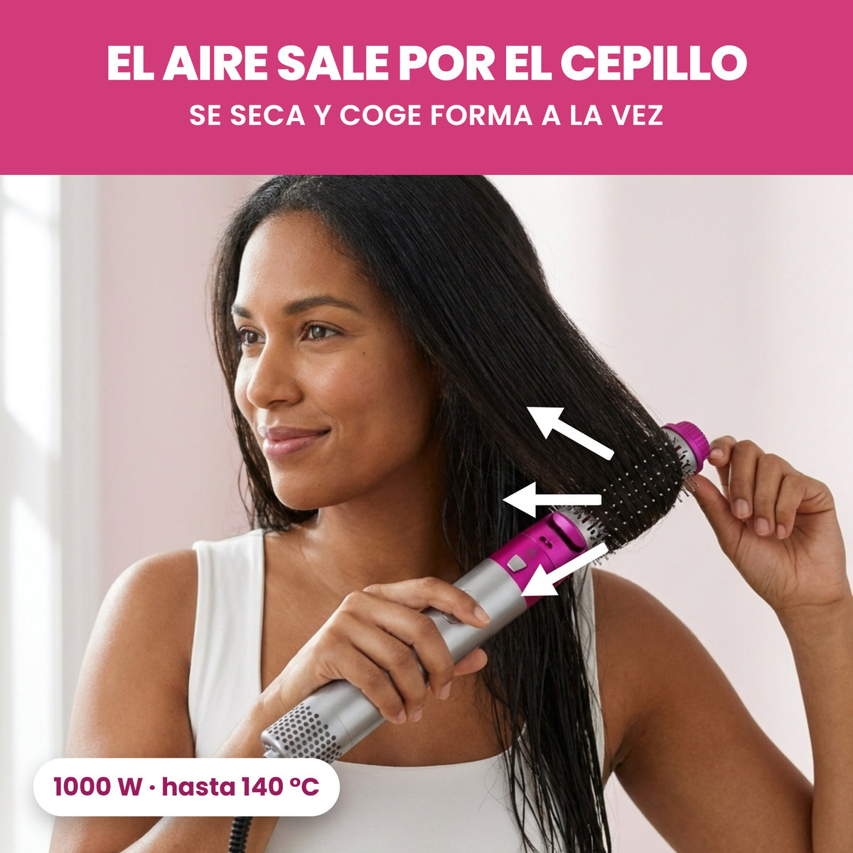 El aire sale por el propio cepillo: seca y da forma a la vez