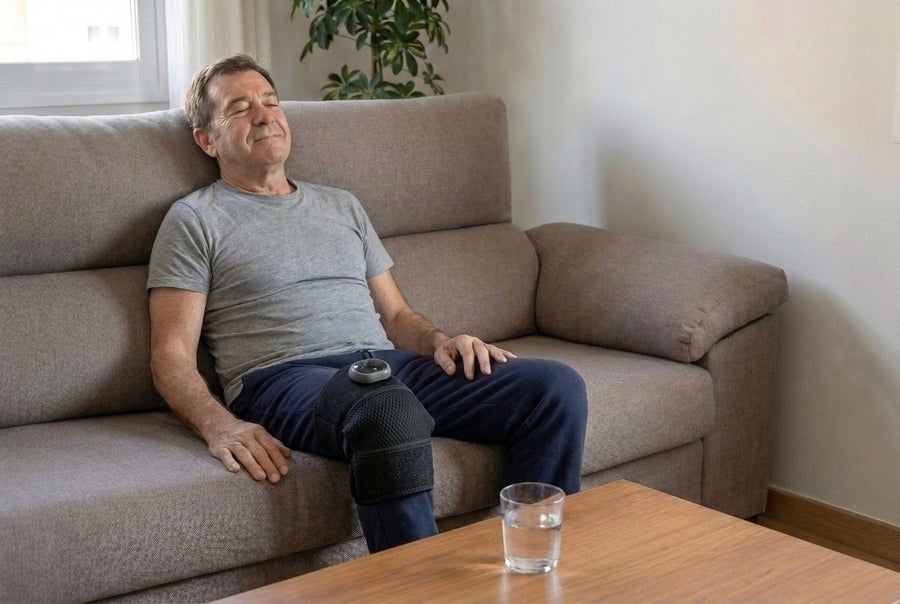 de calor y masaje sobre la rodilla — Con KneeRelief