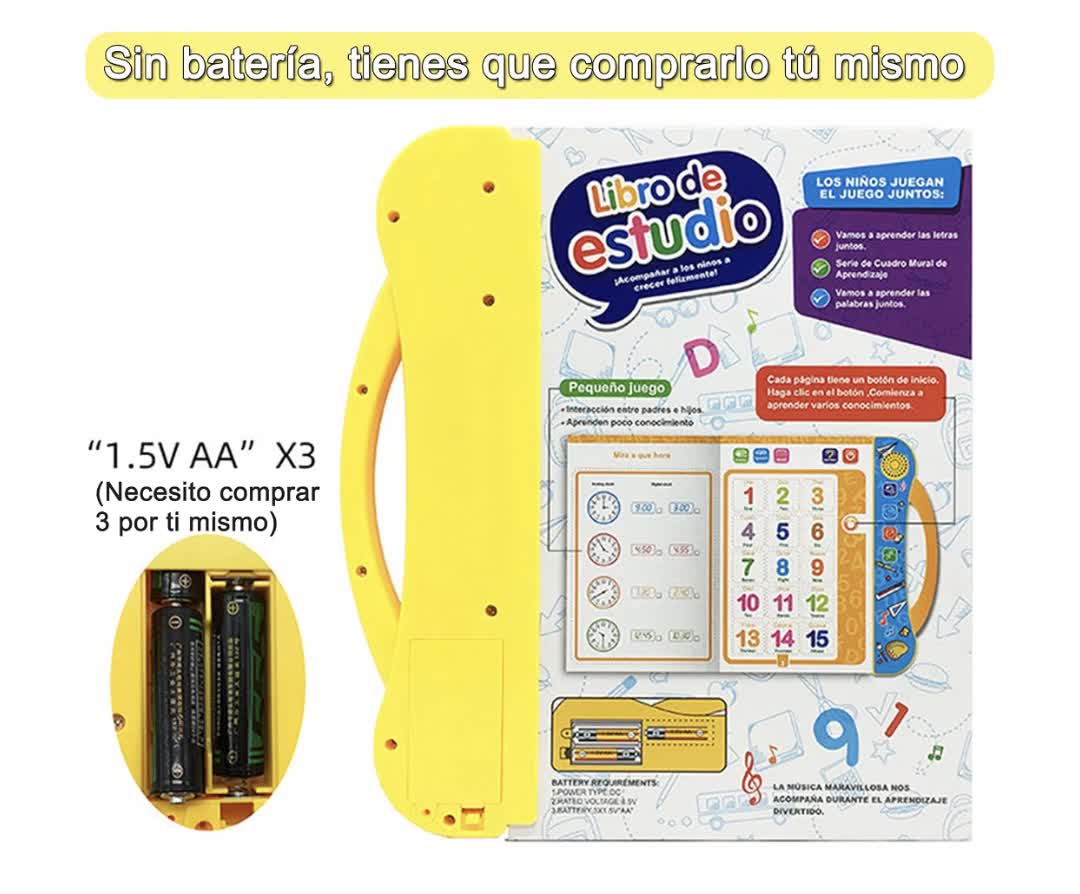 Libro bilingue portatil con pilas AA