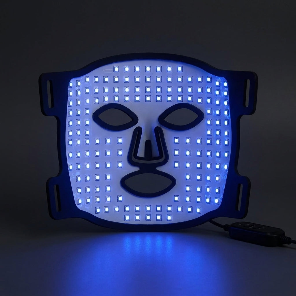 La máscara con la luz azul encendida