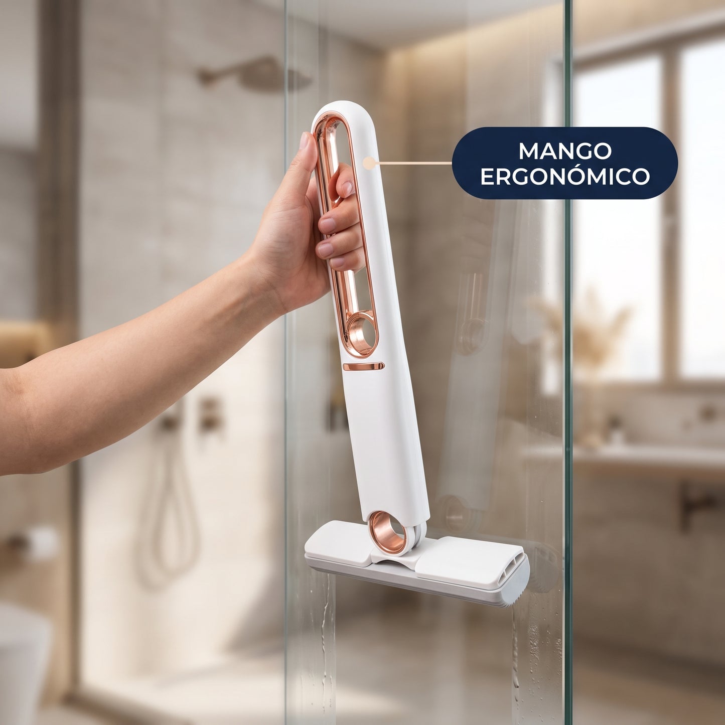 Mini Mopa Absorber con mango ergonomico limpiando cristal