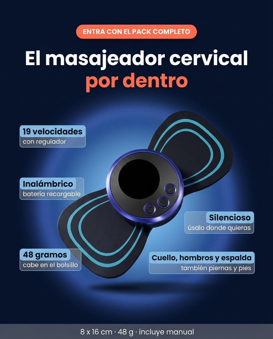 El masajeador cervical por dentro: 19 velocidades con regulador, inalámbrico, 48 gramos, silencioso, para cuello, hombros, espalda, piernas y pies