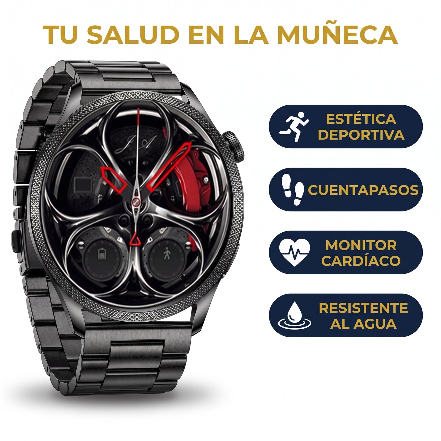 Smartwatch deportivo LIGE, correa metalica