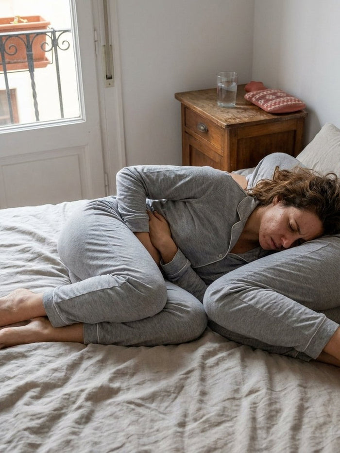 Encogida en la cama esperando a que pase